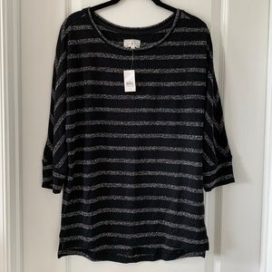 NWT LOU & GREY Black and White Striped High-Low Top Size Small